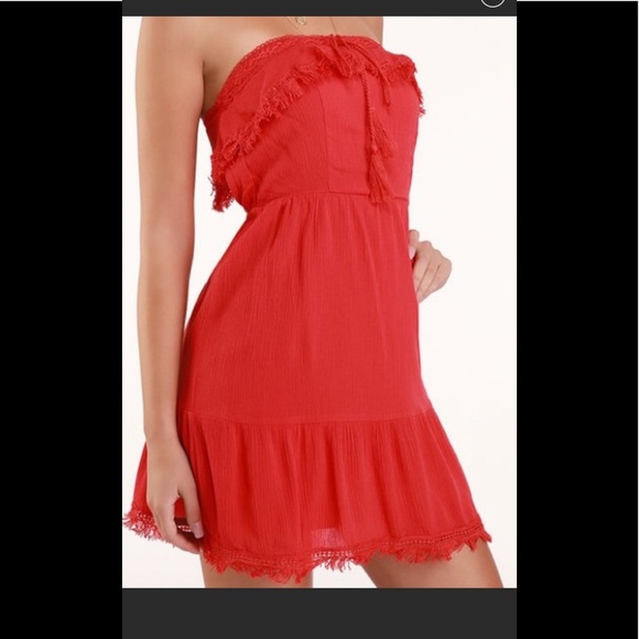 Lulus Dresses & Skirts - NEW Oceanview Red Crochet Strapless Mini Dress